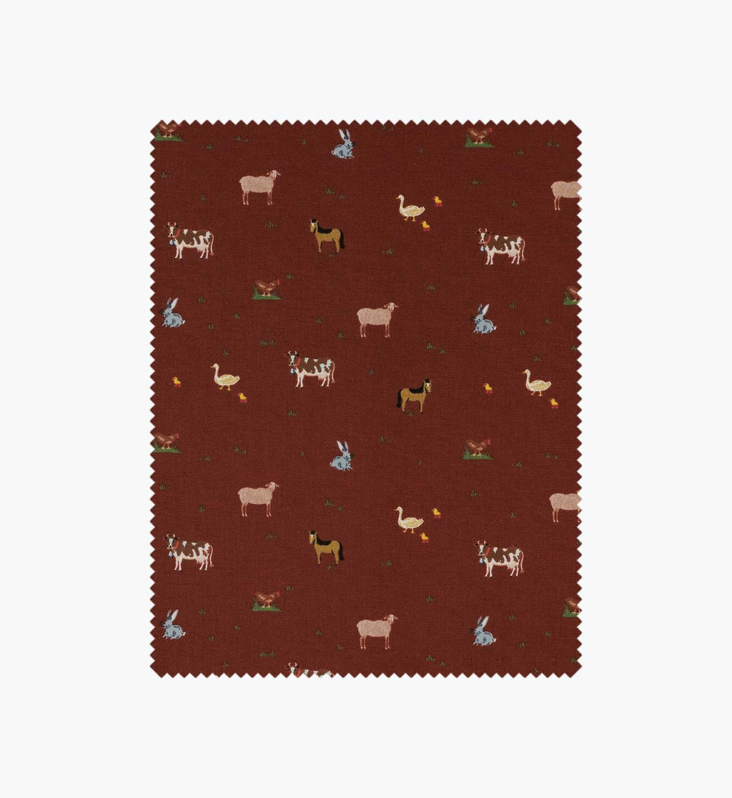 Farm Animals Cotton Fabric - Crimson